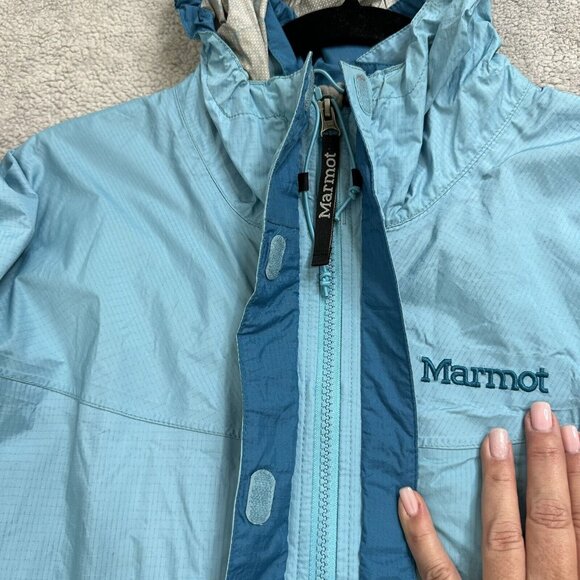 Marmot Women's Lightweight Rain Jacket Hood Pockets Hiking Size M Blue - Picture 3 of 12